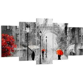 Deco Cadre Décoration Salon Paris ville maison Moderne Impression sur Toile Image Tableau Decoration Murale Chambre Triptyque 5 parties Art Wall Tableaux Decor 150 x 80 cm. (sans cadre)