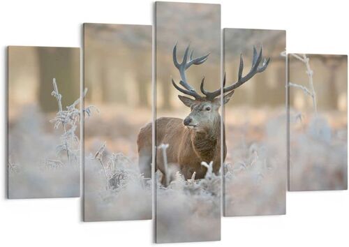 Impression sur toile murale avec paysage de cerf, animaux, forêt, hiver, impression sur toile pour décoration de la maison, salon, chambre à coucher 100 x 55 cm. (sans cadre)