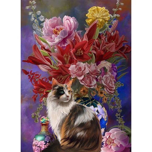 Puzzle Pièces Xxl - Chat Et Fleurs Asiatiques - Puzzle 500 Pièces