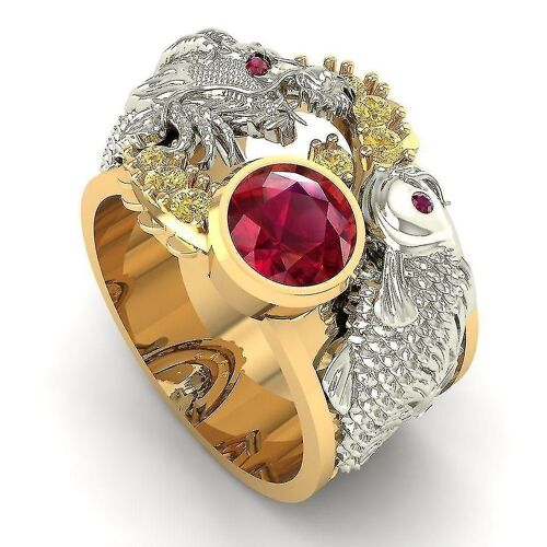 Anneau Dragon Ruby À Deux Tons Environnants - Bague Rubis Surround De Mode Atmosphérique