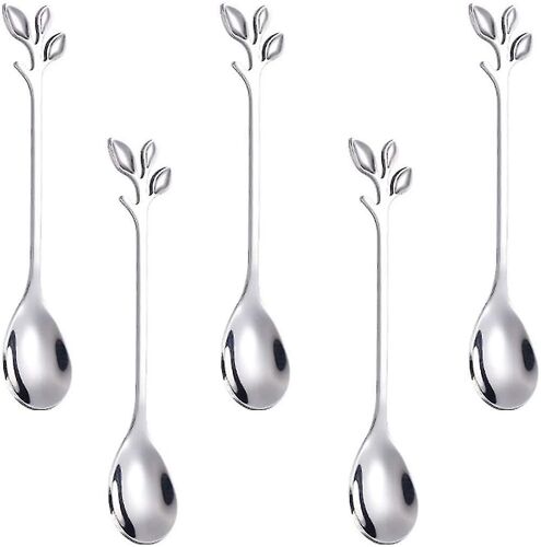 Petit Mini Métal 304 En Acier Inoxydable Fleur Forme Feuille Cuillère 5pcs