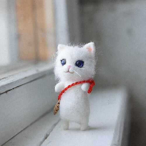1 Set Diy Needle Craft Cat Felt Wool Felt Material Kit Peluche Pour Débutants