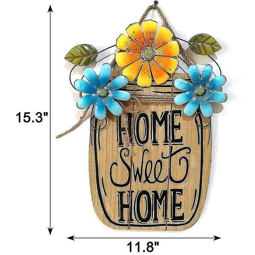 Accueil Sweet Home Signe Rustique Bois Mur Plaque Suspendue Signe Fleur Signe de Bienvenue Pour Porte d'Entrée Décoratif Signe Suspendu Maison Porche Décoration