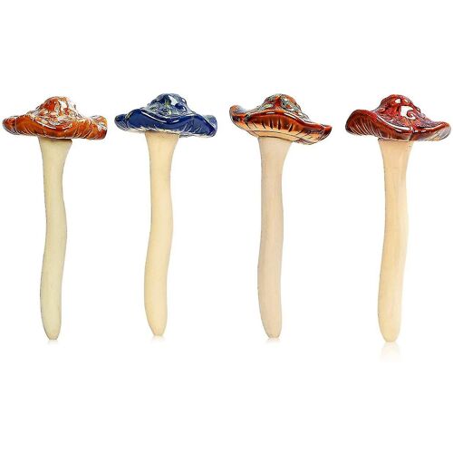 Décoration de jardin Plug-in de champignon, glaçure de couleur céramique, convient pour le balcon de jardin de la cour (4 pièces)