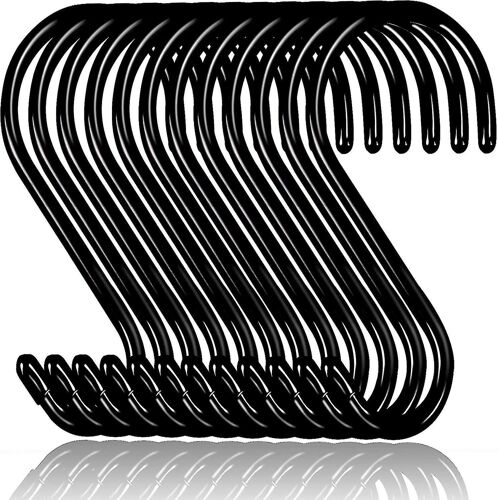 12 Pack S Crochets pour la pendaison, Crochets S enduits de caoutchouc antidérapants, acier Métal Noir Vinyle Enduit S Crochets pour suspendre les plantes, tige de placard, jeans, bijoux Cuisine
