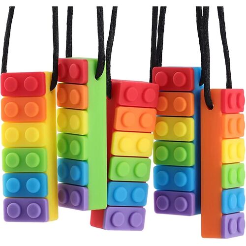Collier De Mastication Sensorielle, Dentition De Couleur Arc-En-Ciel Jouets À Mâcher Pour Enfants Autistes, Dentition Pour Bébé Fabriqué À Partir De Silicone De Sécurité De Qualité Alimentaire (5 Pack