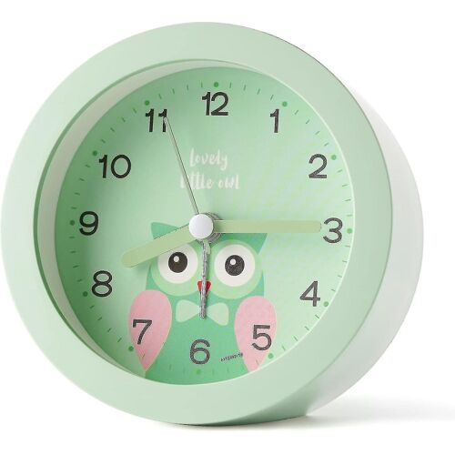 Enfants étudiants non tic-tac réveil pour garçons filles, réveil enfant avec réveil de nuit chambre à coucher chevet analogique mignon dessin batterie alimentée pour