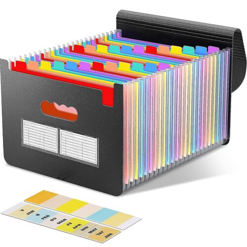 Trieur De Documents A4, Plieur Pliant De 24 Compartiments Avec Couvercle, Rangement Administratif En Papier, Organisateur Accordéon Extensible Pour Fournitures De Bureau / Scolaires