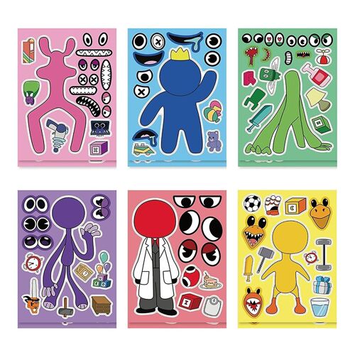 12 Feuilles Cartoon Diy Stickers Drôle Intéressant Puzzle Sticker Pour Birthday Party Favors