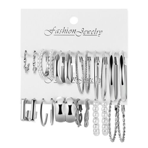 Boucles D'oreilles Cerceau D'argent Set Boucles D'oreilles Perles Élégantes Et Conception Torsadée Pour Cadeau D'anniversaire De Vacances