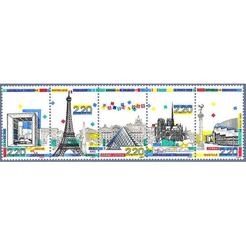 Panorama De Paris : Monuments De La Capitale Bande 2583a Année 1989 N° 2579 2580 2581 2582 2583 Yvert Et Tellier Luxe
