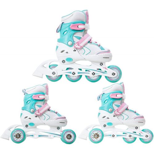 Roller En Ligne Lia Roue Led Du 27 Au 30 + Patin A Roulette + Triskate Enfant Mixte Taille Ajustable Blanc/Menthe Raven