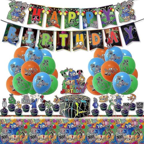 Rainbow Friends Thème Enfants Birthday Décoration Set Pull Flag Bannière Cupcake Cake Toppers Balloons Kit Party Supplies