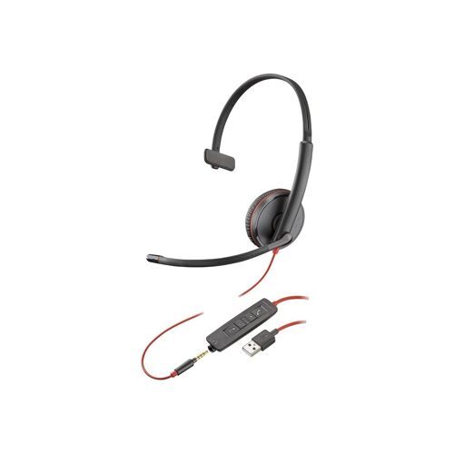 HP Poly Blackwire 3215 - Blackwire 3200 Series - micro-casque - sur-oreille - filaire - USB-A, jack 3,5mm - noir - Certifié Skype, certifié Cisco Jabber, Certifié Avaya
