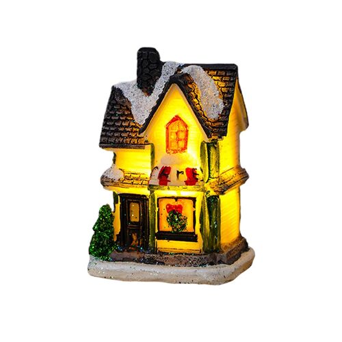 Décorations de Noël Résine Maison de Village de Noël Micro Paysage Lumineux Neige Maison Décoratif Cadeaux de Noël