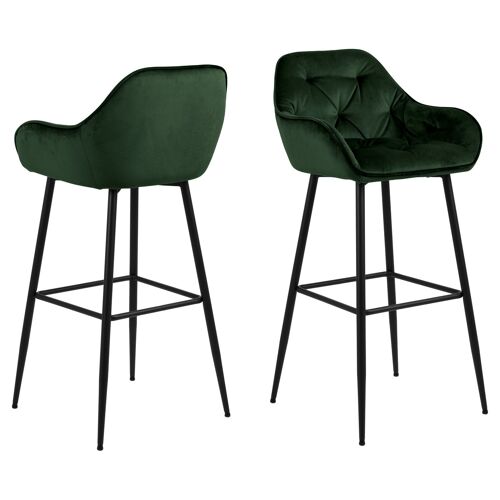 Lot de 2 Tabourets de bar en tissu et métal - Vert