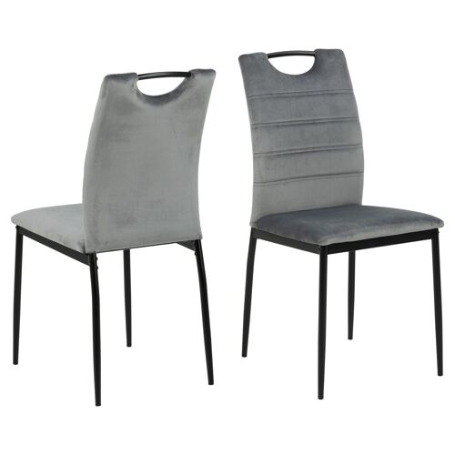 Lot de 4 Chaises de salle à manger effet velours et métal - Gris