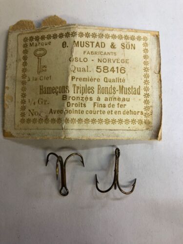 16 Hamecon N 9 Triple Bronzé Tige Longue Ref 58416 Peche Mustad. Fin De Fer. Avec Pointes Courtes Et En Dehors. Entre Le 8 Et 10