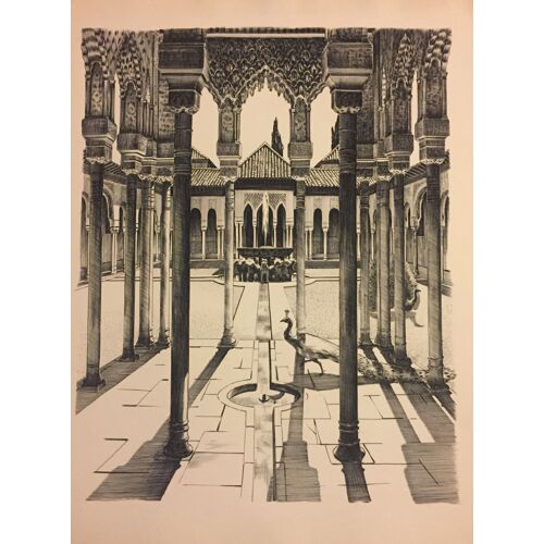Reproduction De Gravure, Palais Avec Paon