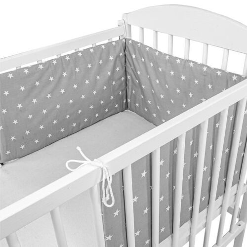 Tour De Lit Bébé Garçon 360x30cm - Totsy Baby - Bordure De Lit Respirante Gris Avec Étoiles Blanches