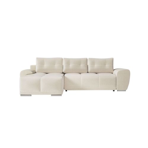 Cassandra - Canapé D'angle Convertible Avec Coffre En Tissu - Beige - Angle Gauche