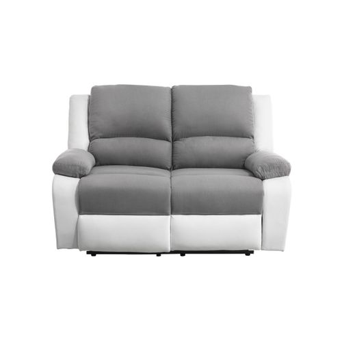 Relaxxo - Canapé De Relaxation Électrique 2 Places Microfibre Et Simili Leo - Blanc Et Gris