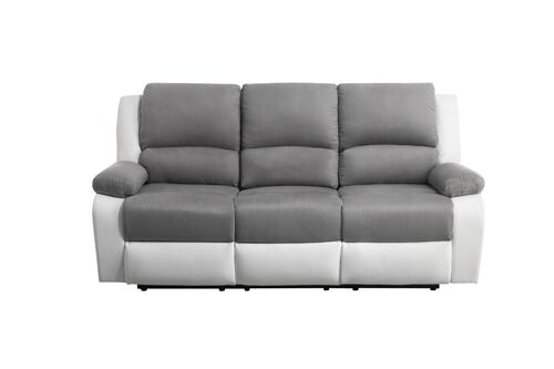 RELAXXO - Canapé de Relaxation électrique 3 places Microfibre et Simili LEO - Blanc et gris