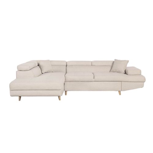 Canapé D'angle Gauche Convertible Rio Scandinave Avec Coffre En Tissu - Beige, Pieds Bois