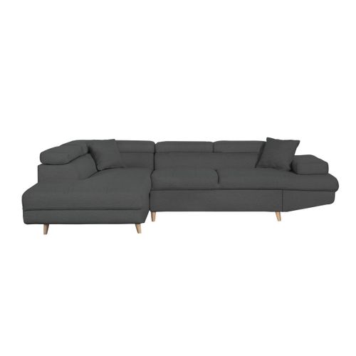 Canapé D'angle Gauche Convertible Rio Scandinave Avec Coffre En Tissu - Gris Foncé, Pieds Bois