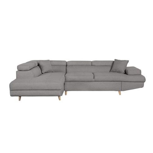 Canapé D'angle Gauche Convertible Rio Scandinave Avec Coffre En Tissu - Gris Clair, Pieds Bois