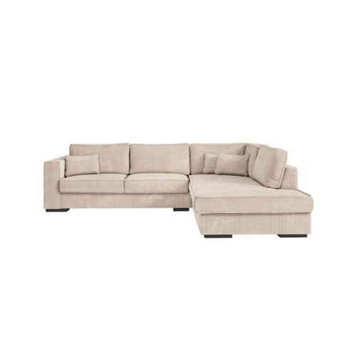 Belami - Canapé D'angle 4 Places En Velours Côtelé - Beige - Angle Droit