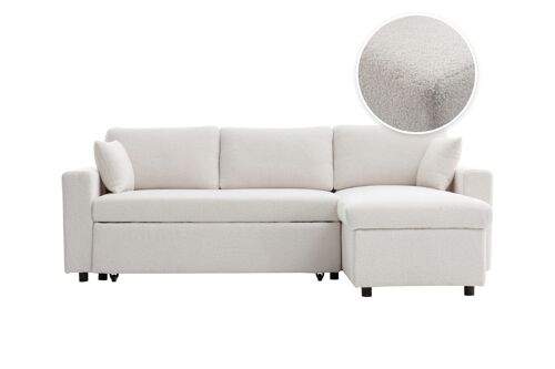 MARIA - Canapé d'angle réversible, convertible en tissu bouclette - Blanc