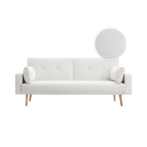 Elga - Canapé Droit 3 Places Scandinave Convertible En Tissu Bouclette - Blanc