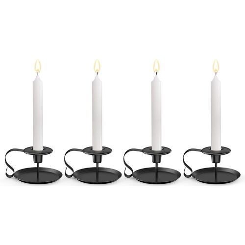 Bougeoir Détenteur 4 Pcs, Photophore Vintage en Fer Forge avec Poignée et Plateau Retro Chandelier Decoration Table pour Saint Valentin De Noël Halloween Mariage Cérémonie Anniversaire, Noir