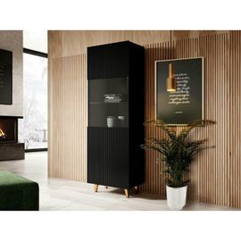 Vitrine Palace Cm Avec Étagères Vitrine, Bibliothèque Noir 60x182x40 De Haute Qualité