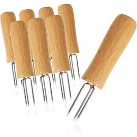 8x Fourche À Maïs Avec 3 Dents En Acier Inoxydable, Antirouille - Brochettes De Maïs Réutilisables - Aide À Éplucher Les Pommes De Terre En Robe (08 Pièces - Bois)