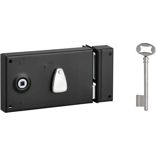 Serrure Horizontale En Applique À Clé À Fouillot Pour Porte De Chambre - Droite - Axe 58 Mm - 140 X 82 Mm - Noir - 1 Clé - Mécanisme À 2 Tours