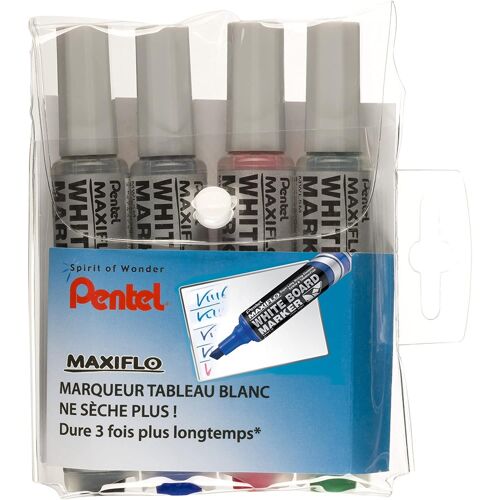 Pentel Pochette De 4 Marqueurs Tableaux Blancs Maxiflo Mwl6 Noir Rouge Bleu Vert