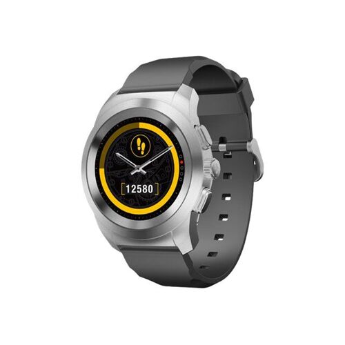 MyKronoz ZeTime Original - 39 mm - argent brossé - montre intelligente avec sangle - silicone - noir - affichage 1.05" - Bluetooth - 80 g