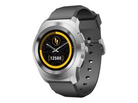 MyKronoz ZeTime Original - 39 mm - argent brossé - montre intelligente avec sangle - silicone - noir - affichage 1.05" - Bluetooth - 80 g