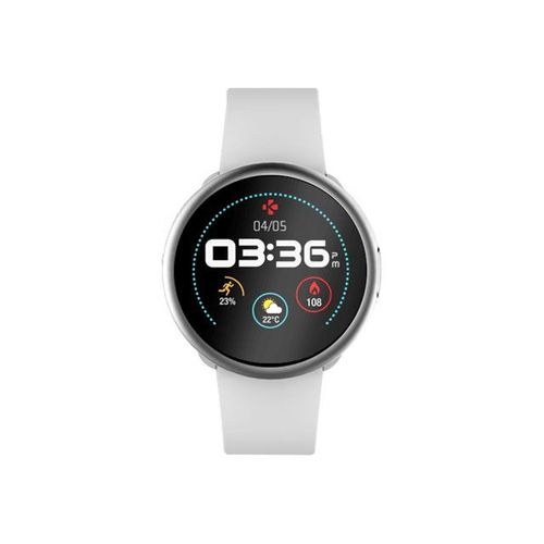 MyKronoz ZeRound2 - 45 mm - argent - montre intelligente avec bande - silicone - blanc - affichage 1.22" - 256 Mo - Bluetooth - 57 g