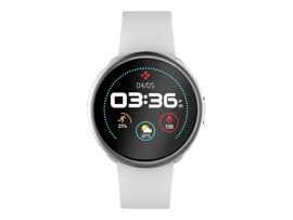 MyKronoz ZeRound2 - 45 mm - argent - montre intelligente avec bande - silicone - blanc - affichage 1.22" - 256 Mo - Bluetooth - 57 g
