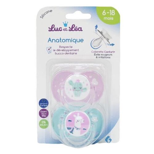 Lot De 2 Sucettes Anatomique En Silicone Avec Anneau Lama/Cactus 6-18 Mois De Luc Et Léa