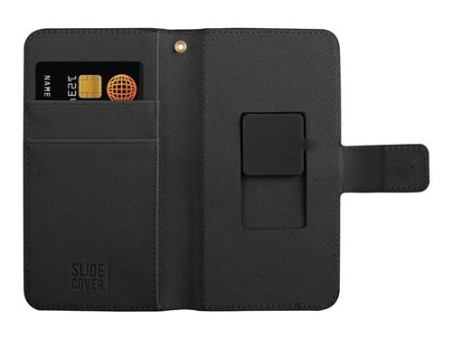 Muvit Slidecover universel Folio M - Étui à rabat pour téléphone portable - cuir Saffiano - noir