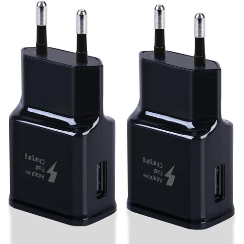 Lot de 2 adaptateurs de charge rapide USB pour Samsung S22 S21 S20 S10 S10e S6 S7 S8 S9 / Edge/Plus/Active, A71 A53 5G/Note 5 8, Note 9, Note10 20 et autres smartphones/appareils ? Charge rapide 15 W