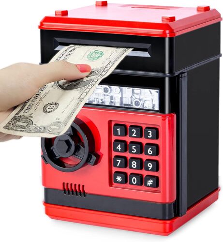 Tirelire Électronique pour Enfants,Tirelire Coffre-Fort avec Code Cadeau Enfant 3-12 Ans Garçon Fille Safe Coffre Argent ATM Coffre-Fort Tirelire pour Enfants Rouge