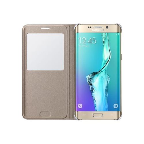 Samsung S View - Étui À Rabat Pour Téléphone Portable - Polyuréthane - Or - Pour Galaxy S6 Edge+