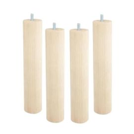 Pieds De Lit Cylindriques - Cime - M8 - Hêtre Brut Naturel - 250 Mm - 50 Mm - Lot De 4