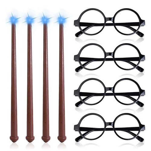 Baguette Lumineuse Magique 8 Pièces, Lunettes À Monture Noire, Jouet Sonore Baguettes De Magicien, Baguette Lumineuse Pour Fête D'halloween