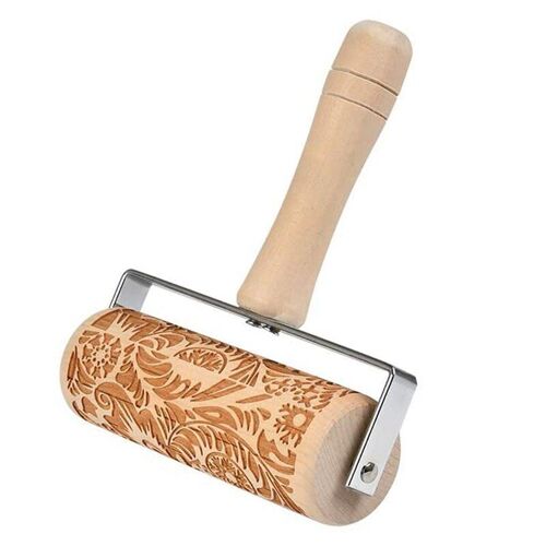 Rouleau À Pâtisserie En Bois Naturel Gravé 3d, Avec Motif Classique Pour Enfants, Pâte Et Fondant, Biscuits, Artisanat En Argile